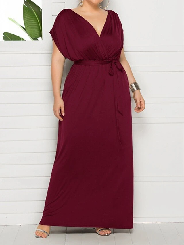 Women's Plus Size Curve Party Dress Sheath Dress Formal Dress Maxi Dress White Wine Royal Blue Short Sleeve Pure Color Lace Up Spring Fall Autumn V Neck Fashion Birthday Wedding Guest Vacation 10 Women's Plus Size Curve Party Dress Sheath Dress Formal Dress Maxi Dress White Wine Royal Blue Short Sleeve Pure Color Lace Up Spring Fall Autumn V Neck Fashion Birthday Wedding Guest Vacation - Image 10