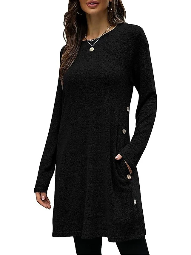 Women's Casual Dress Sweatshirt Dress Winter Dress Mini Dress Button Outdoor Daily Going Out Active Fashion Crew Neck Long Sleeve 2023 Loose Fit Black Pink Gray Color S M L XL XXL Size 5 Women's Casual Dress Sweatshirt Dress Winter Dress Mini Dress Button Outdoor Daily Going Out Active Fashion Crew Neck Long Sleeve 2023 Loose Fit Black Pink Gray Color S M L XL XXL Size - Image 5
