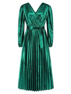 Women's Casual Dress Winter Dress Plain Dress Midi Dress Lace Up Pleated Outdoor Street Daily Fashion Streetwear V Neck Long Sleeve 2023 Loose Fit Yellow Red Purple Color S M L XL XXL Size -Casual Print Dress Sales laxljc1692868963137