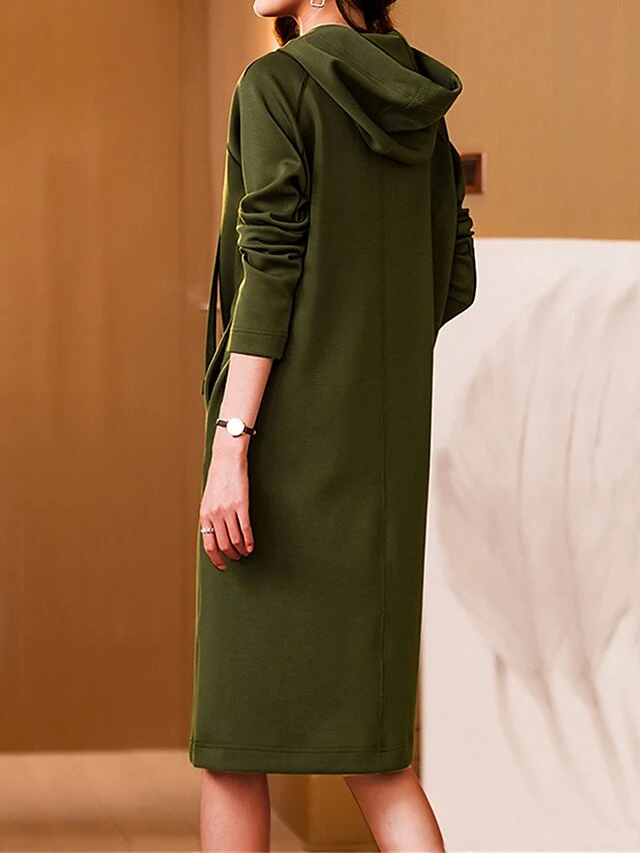 Women's Casual Dress Hoodie Dress Midi Dress Active Daily Outdoor Going Out Weekend Hoodie Pocket Solid Color Loose Fit Black Pink Green M L XL XXL 3XL 2 Women's Casual Dress Hoodie Dress Midi Dress Active Daily Outdoor Going Out Weekend Hoodie Pocket Solid Color Loose Fit Black Pink Green M L XL XXL 3XL - Image 2