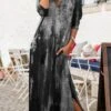 Women's Casual Dress Shift Dress Swing Dress Midi Dress Pink Blue Grey 3/4 Length Sleeve Tie Dye Pocket Summer Spring V Neck Vacation Loose Fit 2023 S M L XL 2XL 3XL