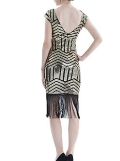 Women's Retro 1920s Fringe Dress Midi Dress Party Halloween Sequins Tassel Fringe Geometric V Neck Short Sleeve Regular Fit Spring Fall 2023 Silver Pink S M L XL -Casual Print Dress Sales lbvkfk1693212361500