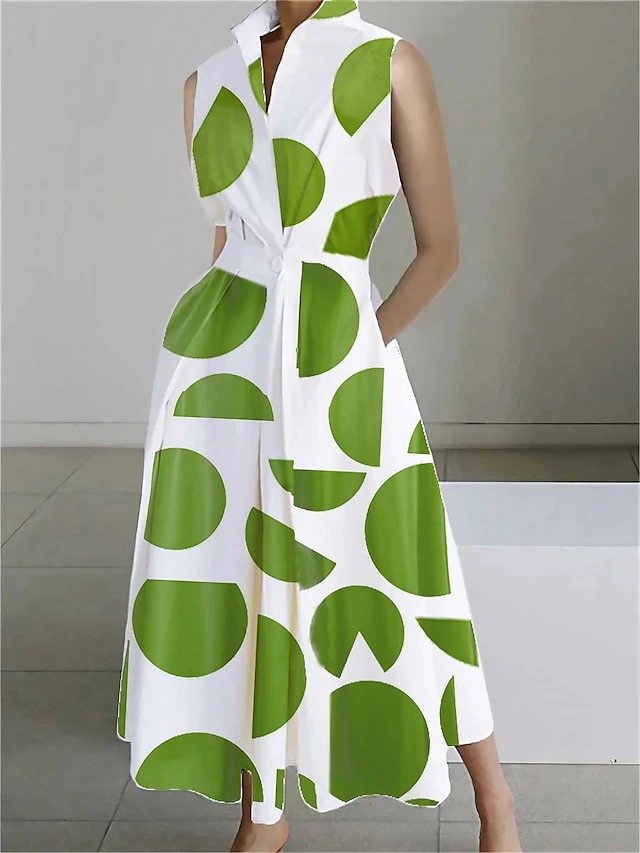 Women's Shirt Dress Casual Dress Work Dress Maxi Long Dress Outdoor Office Daily Polyester Modern Casual Shirt Collar Pocket Print Sleeveless Summer Spring 2023 Loose Fit Green Geometric S M L XL XXL 1 Women's Shirt Dress Casual Dress Work Dress Maxi Long Dress Outdoor Office Daily Polyester Modern Casual Shirt Collar Pocket Print Sleeveless Summer Spring 2023 Loose Fit Green Geometric S M L XL XXL