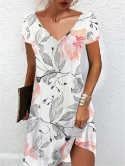 Women's Casual Dress Summer Dress Print Dress Floral Ombre Print V Neck Mini Dress Active Fashion Outdoor Daily Short Sleeve Regular Fit White Pink Blue Summer Spring S M L XL XXL -Casual Print Dress Sales ldekea1684141776003