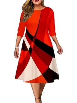 Women‘s Plus Size Curve Work Dress A Line Dress Stripe Midi Dress 3/4 Length Sleeve Print Crew Neck Elegant Office Red Fall Spring XL XXL 3XL 4XL 5XL 8 Women‘s Plus Size Curve Work Dress A Line Dress Stripe Midi Dress 3/4 Length Sleeve Print Crew Neck Elegant Office Red Fall Spring XL XXL 3XL 4XL 5XL -Casual Print Dress Sales ldgisn1673001005986