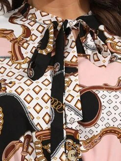 Women's Plus Size Curve Casual Dress Chiffon Dress A Line Dress Geometric Color Block Midi Dress Long Sleeve Lace Up Print Stand Collar Fashion Daily Pink Blue Fall Winter L XL XXL 3XL 4XL -Casual Print Dress Sales lfjqtw1695025297199