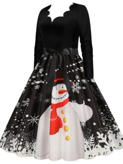 Women's Christmas Party Dress Swing DressKnee Length Dress Green Purple Wine Red Black Long Sleeve Santa Claus Elk Snowman Print Fall Winter V Neck Vintage Party Elegant Party 2022 S M L XL XXL 3XL -Casual Print Dress Sales lfvltk1665475507332