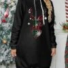 Women's Christmas Dress Hoodie Dress Mini Dress Warm Fashion Outdoor Christmas Holiday Hoodie Print Reindeer Snowflake Loose Fit Black White Wine S M L XL XXL