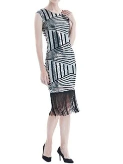 Women's Retro 1920s Fringe Dress Midi Dress Party Halloween Sequins Tassel Fringe Geometric V Neck Short Sleeve Regular Fit Spring Fall 2023 Silver Pink S M L XL