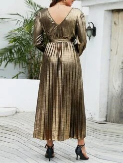 Women's Casual Dress Winter Dress Plain Dress Midi Dress Lace Up Pleated Outdoor Street Daily Fashion Streetwear V Neck Long Sleeve 2023 Loose Fit Yellow Red Purple Color S M L XL XXL Size -Casual Print Dress Sales licnyb1692868966253