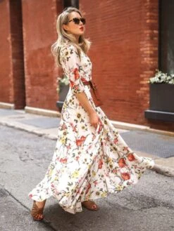 Women's Casual Dress Swing Dress Floral Dress Chiffon Spring Summer Dress Long Dress Maxi Dress Boho Dress Green Blue White 3/4 Length Sleeve Floral Print Crew Neck 2023 S M L XL XXL -Casual Print Dress Sales liexao1645155855815