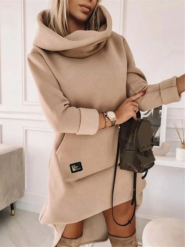 Women's Casual Dress Hoodie Dress Winter Dress Midi Dress Pocket Plus High Low Daily Date Going Out Fashion Basic Cowl Neck Long Sleeve 2023 Loose Fit Khaki Color S M L XL Size 1 Women's Casual Dress Hoodie Dress Winter Dress Midi Dress Pocket Plus High Low Daily Date Going Out Fashion Basic Cowl Neck Long Sleeve 2023 Loose Fit Khaki Color S M L XL Size