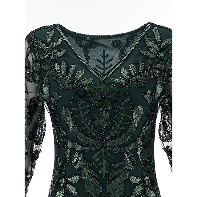 Women's Retro 1920s Sequin Dress Midi Dress Party Halloween Sequins Patchwork Leaf V Neck Long Sleeve Regular Fit Spring Fall 2023 Black Gold S M L XL 7 Women's Retro 1920s Sequin Dress Midi Dress Party Halloween Sequins Patchwork Leaf V Neck Long Sleeve Regular Fit Spring Fall 2023 Black Gold S M L XL - Image 7