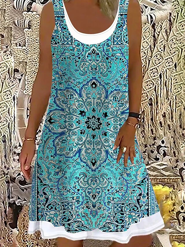 Women's Casual Dress Tank Dress Summer Dress Tribal Fake Two Piece Print U Neck Mini Dress Ethnic Daily Date Sleeveless Regular Fit Pink Red Blue Summer Spring S M L XL XXL 3 Women's Casual Dress Tank Dress Summer Dress Tribal Fake Two Piece Print U Neck Mini Dress Ethnic Daily Date Sleeveless Regular Fit Pink Red Blue Summer Spring S M L XL XXL - Image 3