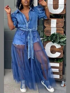 Women‘s Plus Size Curve Holiday Dress Solid Color Shirt Collar Mesh Long Sleeve Fall Spring Basic Casual Preppy Maxi Long Dress Casual Daily DressCotton -Casual Print Dress Sales ljbyvn1641889362926