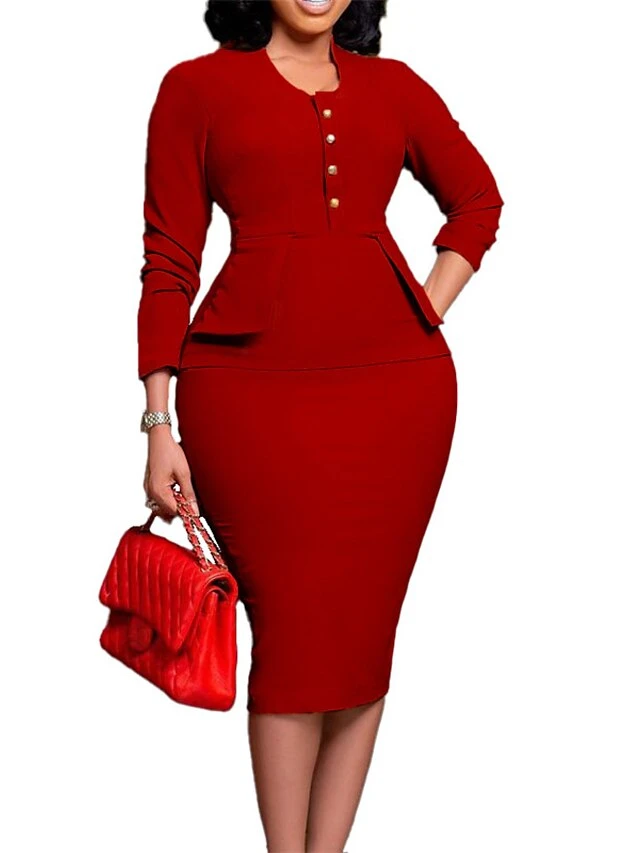 Women‘s Plus Size Curve Work Dress Solid Color V Neck Long Sleeve Fall Winter Work Elegant Formal Knee Length Dress Formal Work Dress 4 Women‘s Plus Size Curve Work Dress Solid Color V Neck Long Sleeve Fall Winter Work Elegant Formal Knee Length Dress Formal Work Dress - Image 4