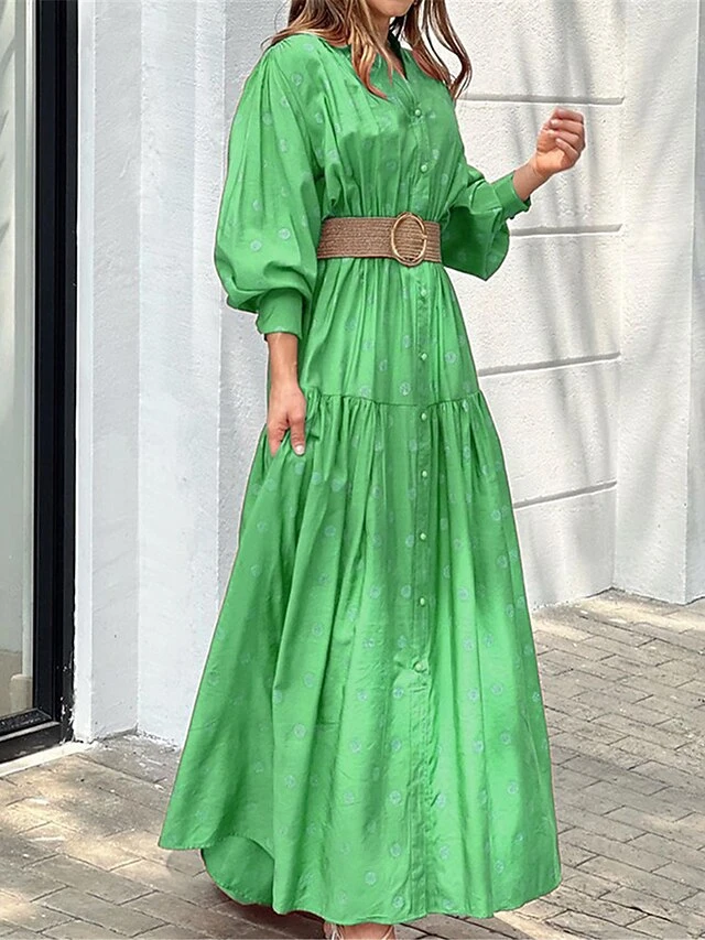 Women's Shirt Dress Casual Dress Swing Dress Maxi Long Dress Outdoor Daily Vacation Polyester Fashion Modern Shirt Collar Button Tie Belt Long Sleeve Summer Spring Fall 2023 Loose Fit Green Khaki 2 Women's Shirt Dress Casual Dress Swing Dress Maxi Long Dress Outdoor Daily Vacation Polyester Fashion Modern Shirt Collar Button Tie Belt Long Sleeve Summer Spring Fall 2023 Loose Fit Green Khaki - Image 2