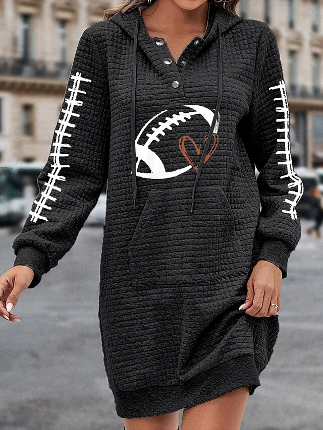 Women's Casual Dress Hoodie Dress Winter Dress Geometric Football Button Pocket Hooded Mini Dress Fashion Streetwear Outdoor Daily Long Sleeve Loose Fit Black Pink Red Fall Winter S M L XL XXL 1 Women's Casual Dress Hoodie Dress Winter Dress Geometric Football Button Pocket Hooded Mini Dress Fashion Streetwear Outdoor Daily Long Sleeve Loose Fit Black Pink Red Fall Winter S M L XL XXL