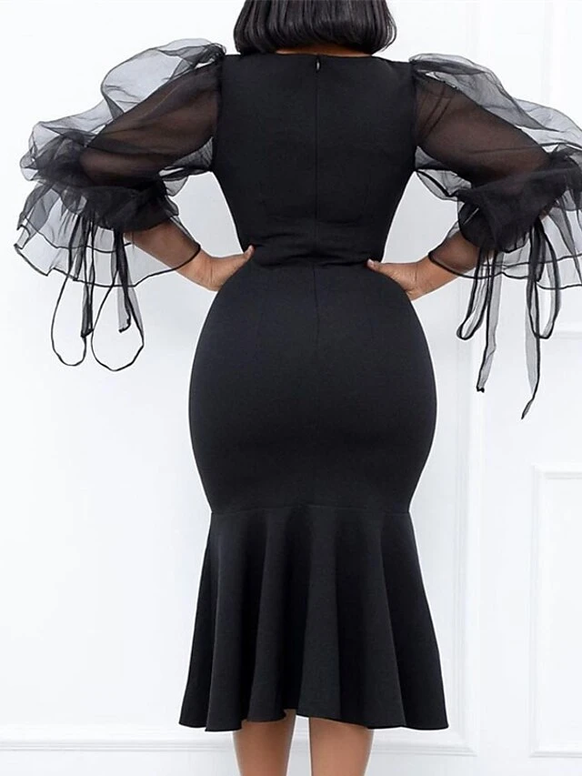 Women‘s Plus Size Curve Party Dress Color Block Crew Neck Mesh 3/4 Length Sleeve Spring Fall Prom Dress Midi Dress Party Going Out Dress 1 Women‘s Plus Size Curve Party Dress Color Block Crew Neck Mesh 3/4 Length Sleeve Spring Fall Prom Dress Midi Dress Party Going Out Dress