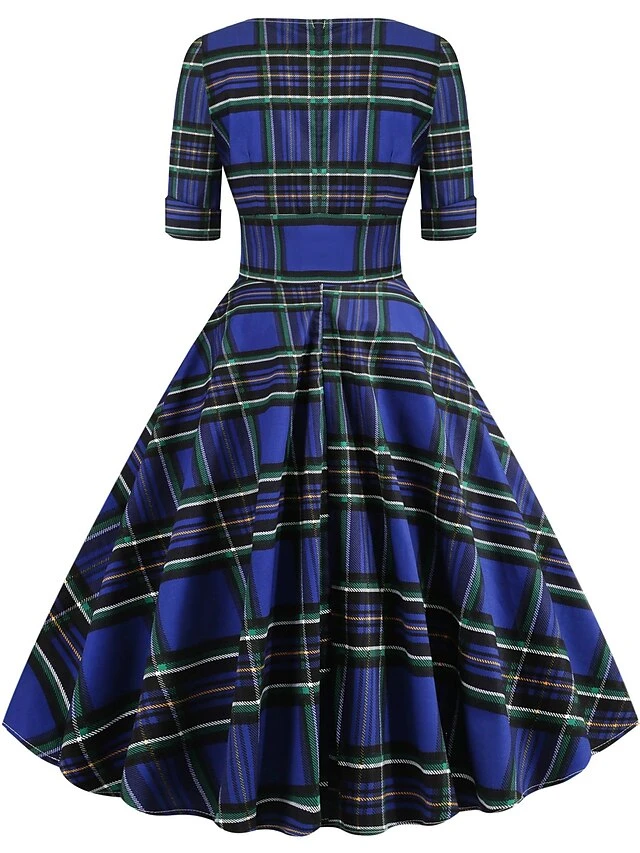 Women's Christmas Swing Dress Midi Dress Black Blue Red Short Sleeve Plaid Print Winter Fall Autumn V Neck 2022 S M L XL 2XL 8 Women's Christmas Swing Dress Midi Dress Black Blue Red Short Sleeve Plaid Print Winter Fall Autumn V Neck 2022 S M L XL 2XL - Image 8