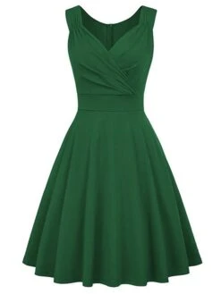 Women‘s Christmas Party Dress Swing Dress Green Dress Midi Dress Black White Wine Sleeveless Pure Color Ruched Summer Spring Fall V Neck Party Party Wedding Guest 2022 S M L XL XXL -Casual Print Dress Sales lmfqij1635432108270