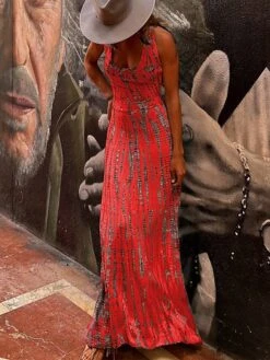 Women's Casual Dress Summer Dress Slip Dress Tie Dye Backless Print Strap Long Dress Maxi Dress Fashion Streetwear Outdoor Street Sleeveless Regular Fit Pink Red Blue Summer Spring S M L XL -Casual Print Dress Sales lmlfyx1689677493630