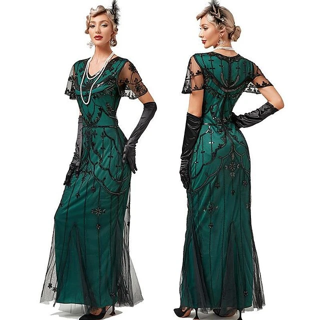 Women's Retro 1920s Sequin Dress Long Dress Maxi Dress Party Halloween Sequins Mesh Floral V Neck Short Sleeve Regular Fit Spring Fall 2023 Black Red XS S M L 2 Women's Retro 1920s Sequin Dress Long Dress Maxi Dress Party Halloween Sequins Mesh Floral V Neck Short Sleeve Regular Fit Spring Fall 2023 Black Red XS S M L - Image 2