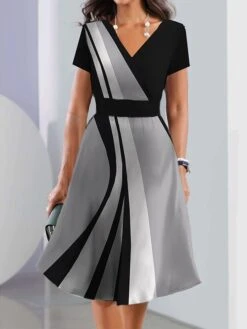 Women's Casual Dress A Line Dress Summer Dress Floral Geometric Print V Neck Ruffle Sleeve Midi Dress Fashion Streetwear Outdoor Daily Short Sleeve Regular Fit Black Blue Purple Summer Spring S M L