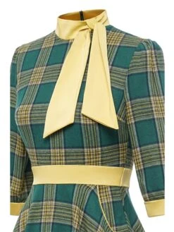 Women's Casual Dress Swing Dress Knee Length Dress Midi Dress Green 3/4 Length Sleeve Plaid Print Fall Winter Autumn Turtleneck Stylish 2023 S M L XL 2XL -Casual Print Dress Sales lmutav1665489374760