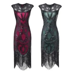 Women's Retro 1920s Fringe Dress Midi Dress Party Halloween Sequins Tassel Fringe Geometric Crewneck Sleeveless Regular Fit Spring Fall 2023 Black Red S M L XL