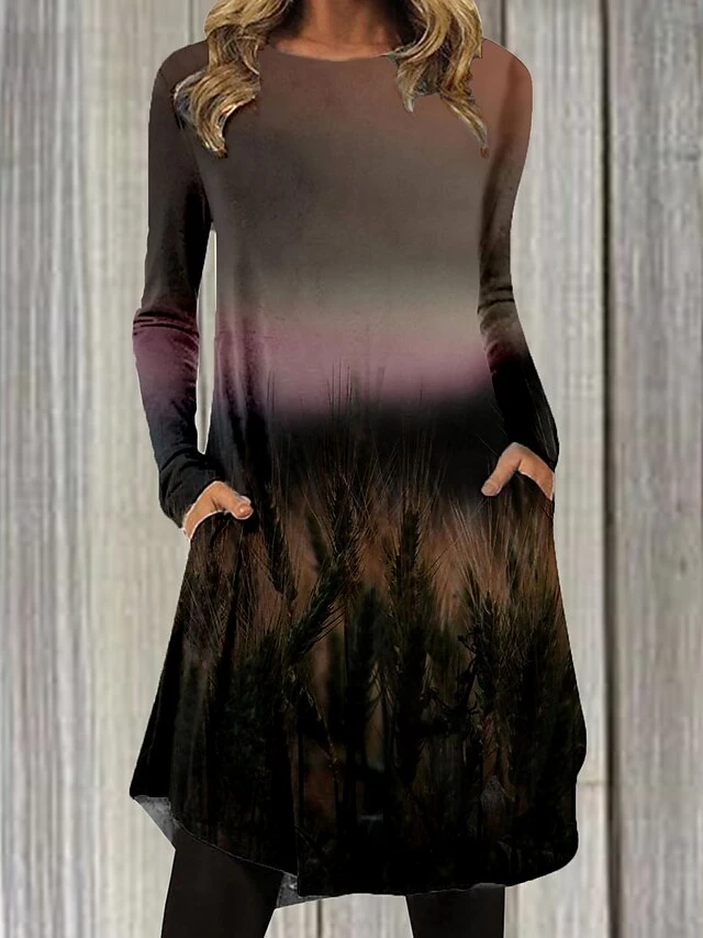 Women's Casual Dress Casual Dress T Shirt Dress Tee Dress Floral Paisley Pocket Print Crew Neck Mini Dress Fashion Outdoor Daily Long Sleeve Regular Fit Black Gray Black Wine Spring Fall S M L XL XXL 6 Women's Casual Dress Casual Dress T Shirt Dress Tee Dress Floral Paisley Pocket Print Crew Neck Mini Dress Fashion Outdoor Daily Long Sleeve Regular Fit Black Gray Black Wine Spring Fall S M L XL XXL - Image 6