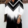 Women's Casual Dress Print Dress Spring Dress Geometric Color Block Button Print Split Neck Mini Dress Fashion Streetwear Outdoor Daily Long Sleeve Loose Fit Black And White Black White Summer Spring
