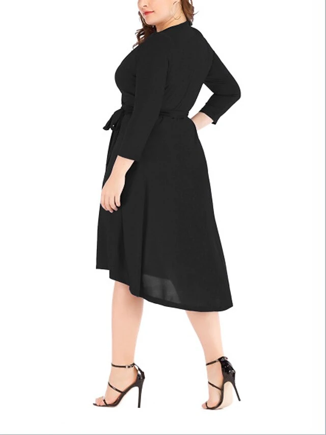 Women's Plus Size Curve Work Dress Black Dress A Line Dress Fashion Midi Dress Lace Up Asymmetrical V Neck 3/4 Length Sleeve Plain Loose Fit Black Blue Fall XL XXL 3XL 4XL 5XL 8 Women's Plus Size Curve Work Dress Black Dress A Line Dress Fashion Midi Dress Lace Up Asymmetrical V Neck 3/4 Length Sleeve Plain Loose Fit Black Blue Fall XL XXL 3XL 4XL 5XL - Image 8