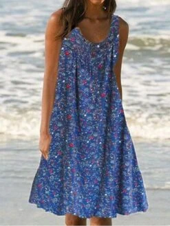 Women's Casual Dress Midi Dress Dark Gray Beige Light Blue Sleeveless Floral Backless Spring Summer Crew Neck Stylish 2023 M L XL XXL 3XL 4XL -Casual Print Dress Sales losaqf1655363051253