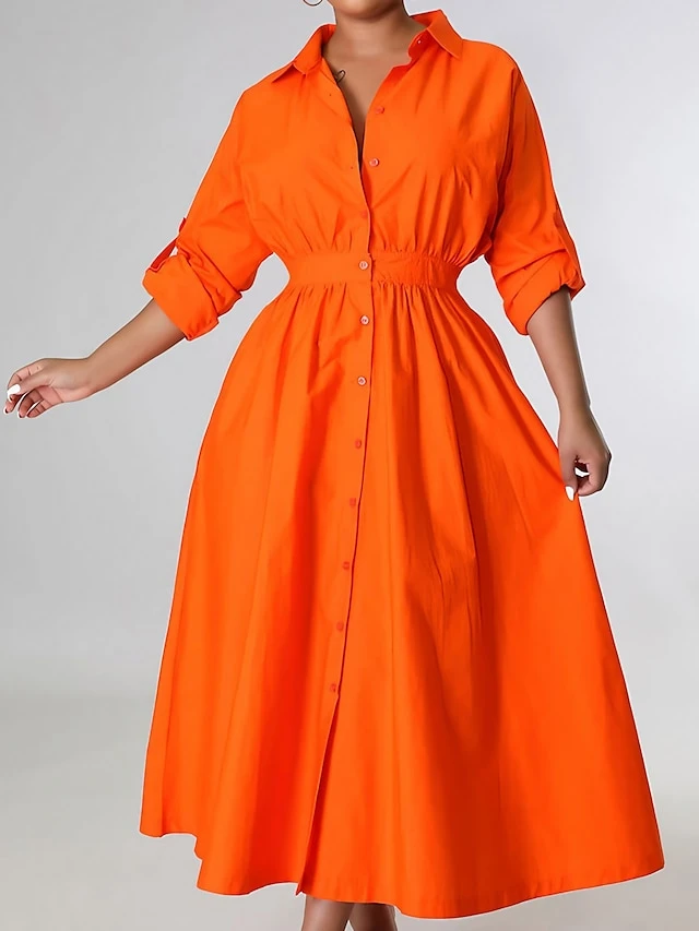 Women's Casual Dress Swing Dress Long Dress Maxi Dress Blue Yellow Orange Long Sleeve Pure Color Pocket Winter Fall Autumn Shirt Collar Winter Dress Weekend Fall Dress Loose Fit 2023 S M L XL XXL 1 Women's Casual Dress Swing Dress Long Dress Maxi Dress Blue Yellow Orange Long Sleeve Pure Color Pocket Winter Fall Autumn Shirt Collar Winter Dress Weekend Fall Dress Loose Fit 2023 S M L XL XXL