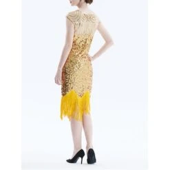 Women's Retro 1920s Fringe Dress Midi Dress Party Halloween Sequins Tassel Fringe Geometric Crewneck Sleeveless Regular Fit Spring Fall 2023 Black Pink S M L XL -Casual Print Dress Sales lpkguf1692856766232