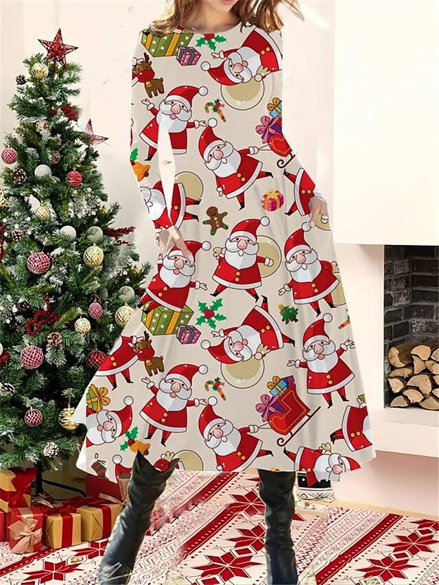 Women's Christmas Casual Dress Swing Dress Midi Dress Green Blue Light Green Long Sleeve Santa Claus Pocket Winter Fall Autumn Fashion Christmas Daily 2022 S M L XL XXL 3XL 5 Women's Christmas Casual Dress Swing Dress Midi Dress Green Blue Light Green Long Sleeve Santa Claus Pocket Winter Fall Autumn Fashion Christmas Daily 2022 S M L XL XXL 3XL - Image 5