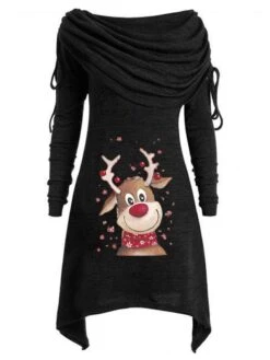 Women‘s Plus Size Christmas Tops Hoodie Sweatshirt Tree Color Gradient Print Long Sleeve Hooded Streetwear Daily Polyester Fall Winter Black -Casual Print Dress Sales lrbocf1670553582255