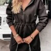 Women's Casual Dress Hoodie Dress Mini Dress Active Fashion Outdoor Going Out Weekend Hoodie Zipper Pocket Solid Color Loose Fit Black White Fuchsia S M L XL XXL