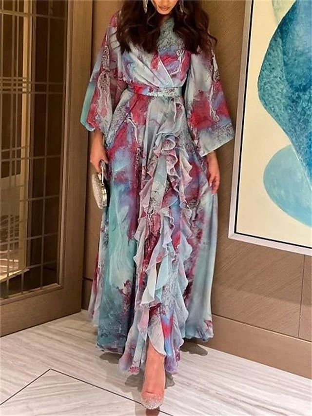 Women's Casual Dress Winter Dress Sheath Dress Tie Dye Ruched Ruffle V Neck Long Dress Maxi Dress Active Fashion Outdoor Daily Long Sleeve Regular Fit Blue Fall Winter S M L XL XXL 2 Women's Casual Dress Winter Dress Sheath Dress Tie Dye Ruched Ruffle V Neck Long Dress Maxi Dress Active Fashion Outdoor Daily Long Sleeve Regular Fit Blue Fall Winter S M L XL XXL - Image 2