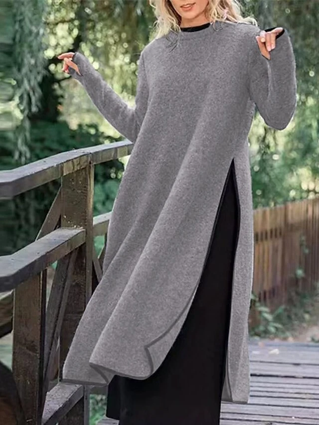 Women's Casual Dress Sweater Dress Sweatshirt Dress Midi Dress Black Army Green Gray Long Sleeve Pure Color Split Fall Winter Autumn Crew Neck Casual Winter Dress Vacation Fall Dress 2023 S M L XL 2 Women's Casual Dress Sweater Dress Sweatshirt Dress Midi Dress Black Army Green Gray Long Sleeve Pure Color Split Fall Winter Autumn Crew Neck Casual Winter Dress Vacation Fall Dress 2023 S M L XL - Image 2