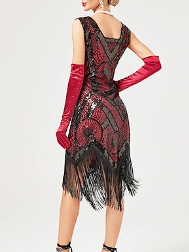 Women‘s Halloween Dress Retro Elegant Vintage Dress Midi Dress Party Sequins Tassel Fringe Geometric V Neck Sleeveless Regular Fit Summer Spring 2023 Black Red XS S M L 3 Women‘s Halloween Dress Retro Elegant Vintage Dress Midi Dress Party Sequins Tassel Fringe Geometric V Neck Sleeveless Regular Fit Summer Spring 2023 Black Red XS S M L - Image 3