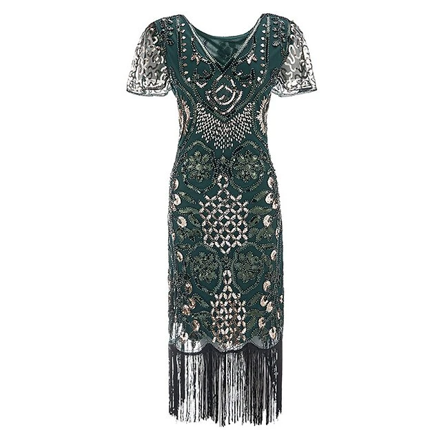 Women's Retro 1920s Fringe Dress Midi Dress Party Halloween Sequins Tassel Fringe Floral V Neck Short Sleeve Regular Fit Spring Fall 2023 Silver Red S M L XL 3 Women's Retro 1920s Fringe Dress Midi Dress Party Halloween Sequins Tassel Fringe Floral V Neck Short Sleeve Regular Fit Spring Fall 2023 Silver Red S M L XL - Image 3