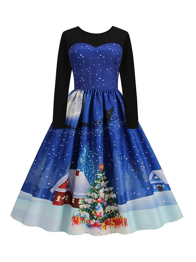 Women‘s Christmas Retro Elegant Vintage Dress Midi Dress Party Ruched Patchwork Santa Claus Crew Neck Long Sleeve Regular Fit Fall Winter 2023 Black Red S M L XL 7 Women‘s Christmas Retro Elegant Vintage Dress Midi Dress Party Ruched Patchwork Santa Claus Crew Neck Long Sleeve Regular Fit Fall Winter 2023 Black Red S M L XL - Image 7
