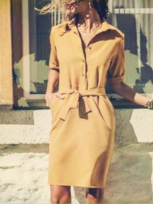 Women's Shirt Dress Casual Dress Shift Dress Midi Dress Outdoor Office Business Polyester Classic Modern Shirt Collar Button Pocket 3/4 Length Sleeve Summer Spring 2023 Loose Fit ArmyGreen Black 3 Women's Shirt Dress Casual Dress Shift Dress Midi Dress Outdoor Office Business Polyester Classic Modern Shirt Collar Button Pocket 3/4 Length Sleeve Summer Spring 2023 Loose Fit ArmyGreen Black - Image 3