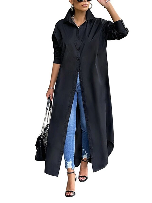 Women's Shirt Dress Casual Dress Midi Dress Outdoor Daily Vacation Polyester Fashion Modern Shirt Collar Split Long Sleeve Fall Winter 2023 Loose Fit Black White Yellow Plain S M L XL XXL 12 Women's Shirt Dress Casual Dress Midi Dress Outdoor Daily Vacation Polyester Fashion Modern Shirt Collar Split Long Sleeve Fall Winter 2023 Loose Fit Black White Yellow Plain S M L XL XXL - Image 12