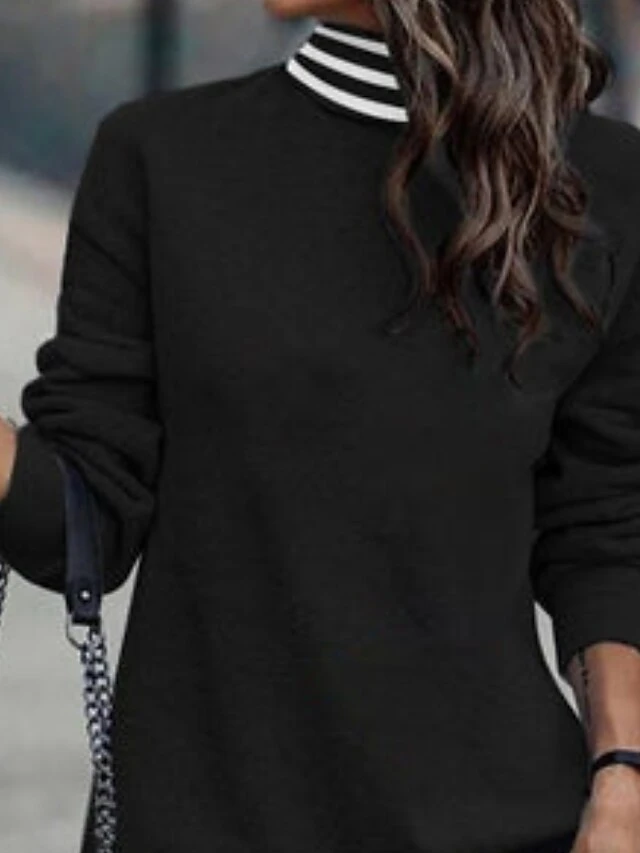 Women's Sweatshirt Dress Winter Dress Shift Dress Mini Dress Black Long Sleeve Line Print Winter Fall Autumn Turtleneck Stylish Fall Dress 2023 S M L XL 2XL 3XL 2 Women's Sweatshirt Dress Winter Dress Shift Dress Mini Dress Black Long Sleeve Line Print Winter Fall Autumn Turtleneck Stylish Fall Dress 2023 S M L XL 2XL 3XL - Image 2