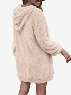 Women‘s Hoodie Dress Winter Dress Black Pink Army Green Navy Blue Beige Gray Long Sleeve Pure Color Zipper Pocket Winter Fall Hooded Stylish Casual Fall Dress Loose Fit 2022 S M L XL 2XL 3XL -Casual Print Dress Sales lsweeq1664249541935