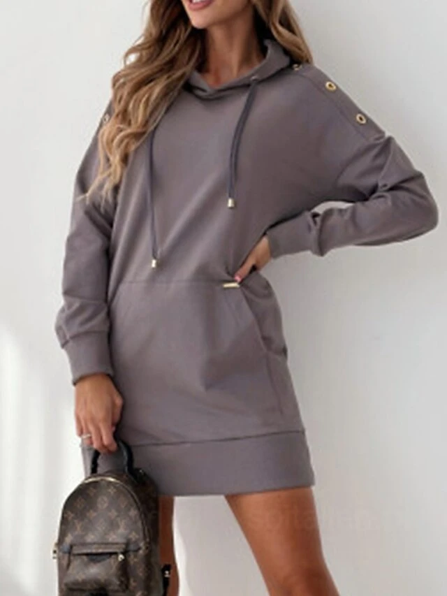 Women's Casual Dress Hoodie Dress Mini Dress Active Daily Outdoor Holiday Vacation Hoodie Pocket Solid Color Loose Fit ArmyGreen Black Blue S M L XL XXL 15 Women's Casual Dress Hoodie Dress Mini Dress Active Daily Outdoor Holiday Vacation Hoodie Pocket Solid Color Loose Fit ArmyGreen Black Blue S M L XL XXL - Image 15