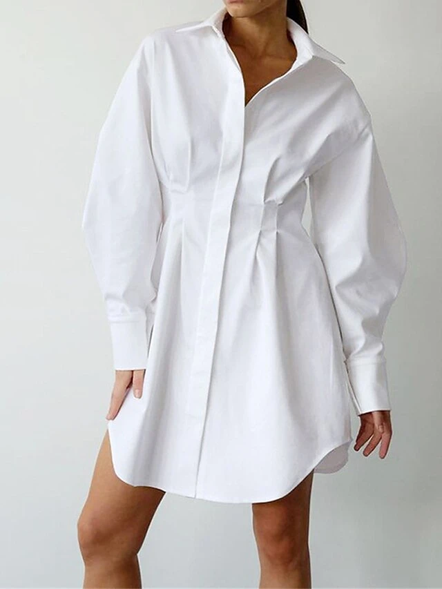 Women's Shirt Dress Casual Dress Mini Dress Outdoor Daily Date Polyester Fashion Basic Shirt Collar Button Long Sleeve Fall Winter 2023 Regular Fit Black White Brown Pure Color S M L 8 Women's Shirt Dress Casual Dress Mini Dress Outdoor Daily Date Polyester Fashion Basic Shirt Collar Button Long Sleeve Fall Winter 2023 Regular Fit Black White Brown Pure Color S M L - Image 8